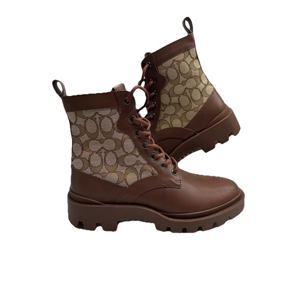 Coach Citysole Boots Men’s Sz 8.5 Brown Combat Unisex Leather Signature Logo